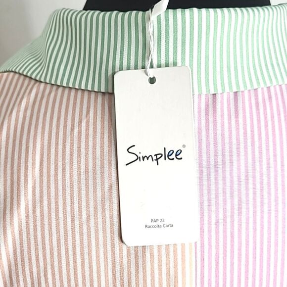 Simplee Lantern Sleeve Colorblock Pinstripe Shirt Dress, Size Medium, NWT - Picture 9 of 11